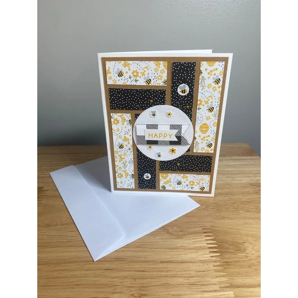 Bee & Flowers Greeting Card – Handmade A2 Card – All Occasion Blank Card